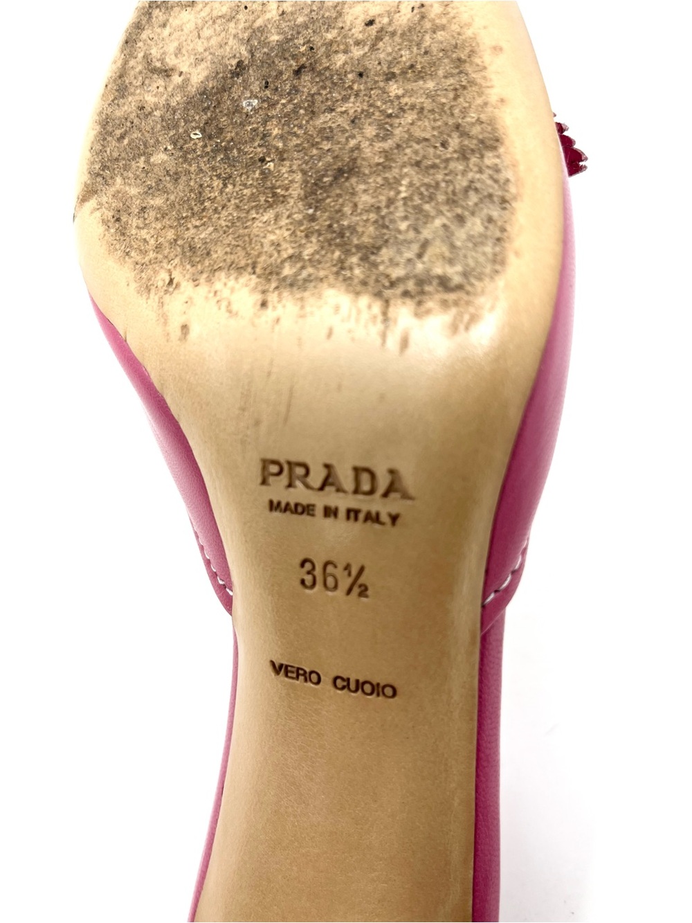 Vintage Prada 90s Pink White Leather Flower Bouquet Mules Kitten Heels 36.5 6.5 - Picture 10 of 12